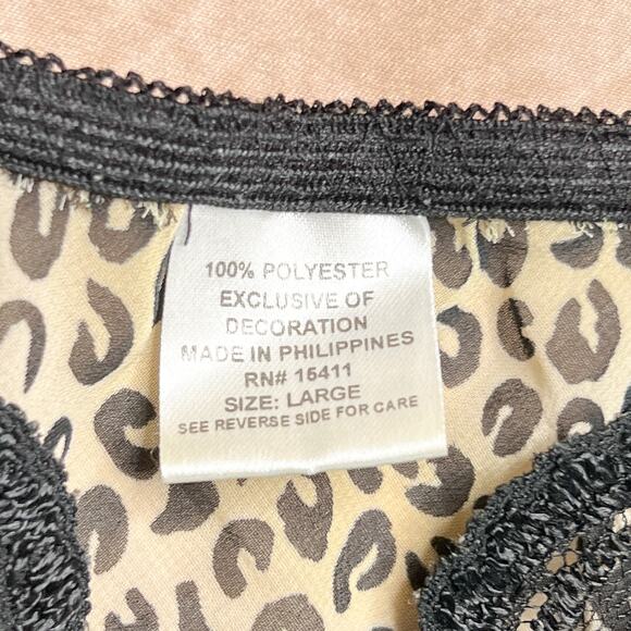 Y2K Cheetah Print Sheer Micro Mini Lingerie Dress Black Lace Satin Ribbon Animal - Picture 5 of 6